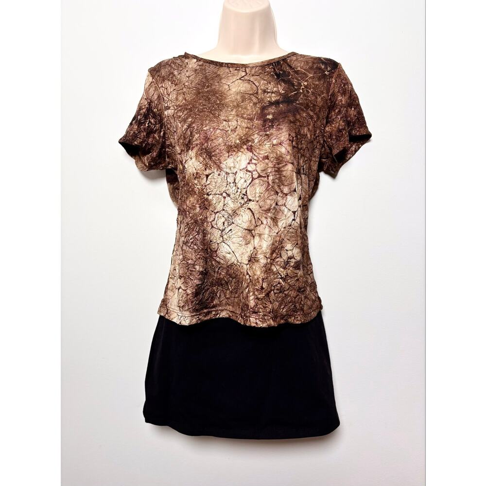 Christopher & Banks Fairy Grunge Metallic Gold Brown Abstract Print Top